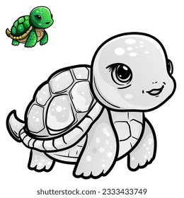 Cartoon turtle. Black and white illustration cartoon character good use for mascot, sticker, coloring book, children book, sign, icon, or any design you want.