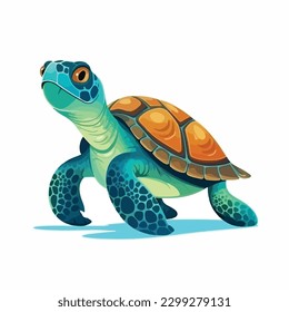 A cartoon turtle with a blue shell on its head.