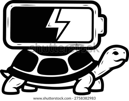 Cartoon turtle carrying a battery icon on its shell, symbolizing slow charging, energy, or endurance