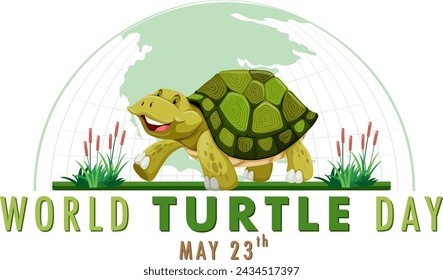 Cartoon turtle celebrating World Turtle Day, May 23