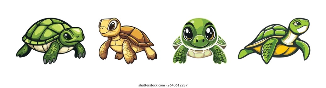 Cartoon Turtle Collection Green Brown More On Transparent Background