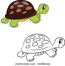 Cartoon turtle. Coloring book. Vector illustration.