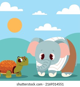 cartoon turtle and elephant scene