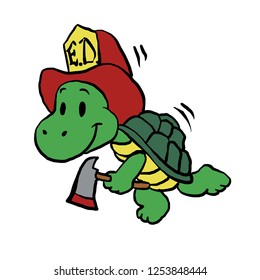 Cartoon turtle firefighter - turtle with axe