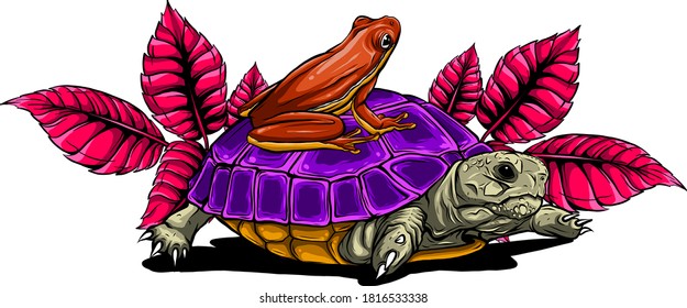cartoon turtle and frog vector illustration art