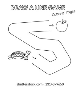 Cartoon turtle game for small children - draw a line. Vector coloring book pages for kids