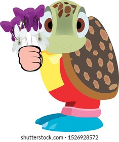 cartoon turtle gardener flowers nature