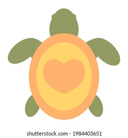 Cartoon turtle with a heart on the shell, on a white background.