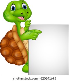 Cartoon turtle holding blank sign