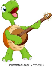 Cartoon turtle holding a guitar