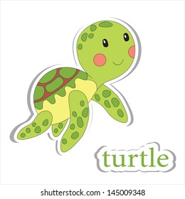 Cartoon turtle isolated on white. Coloring book. Vector illustration.