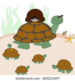 Cartoon turtle mother and child Animal Wildlife Vector Illustration