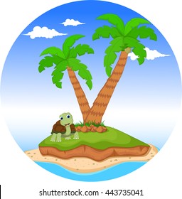 cartoon turtle on tropical island