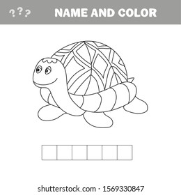 Cartoon turtle. Outlined. Vector illustration. Puzzle for Preschool Children