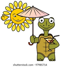 Cartoon turtle  with parasol