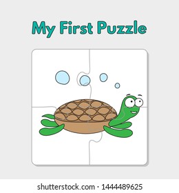 Cartoon turtle puzzle design. Vector illustration for children education