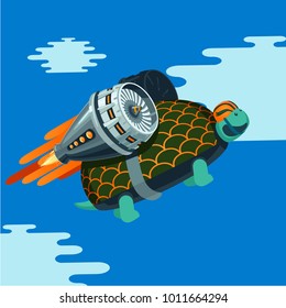 Cartoon Turtle With Rocket Turbine.