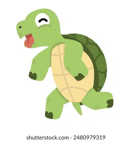 A cartoon turtle is running and tired