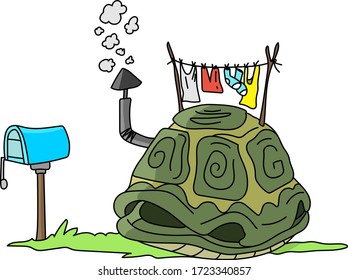 Cartoon turtle shell like a house with a smoking chimney on the top vector illustration