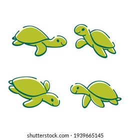 Icono de la línea de dibujo de la tortuga de dibujos animados. С usar un conjunto de iconos de animales. Papel infantil para guardería, ropa para niños, afiche, postal, patrón.