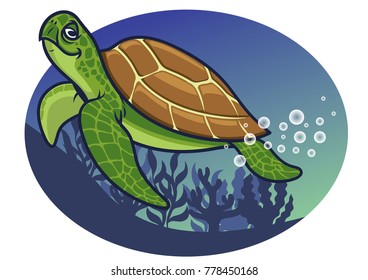 cartoon turtle swim under water