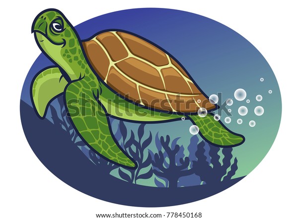 Cartoon Turtle Swim Under Water Stock Vector (Royalty Free) 778450168 ...