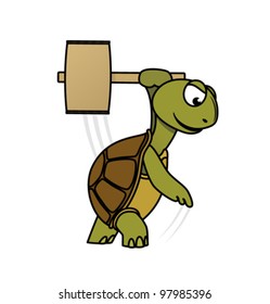 Cartoon turtle  threatens a hammer