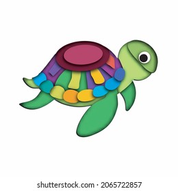 cartoon turtle in trendy craft paper graphic style Modern design for advertising branding covers posters Vector illustration