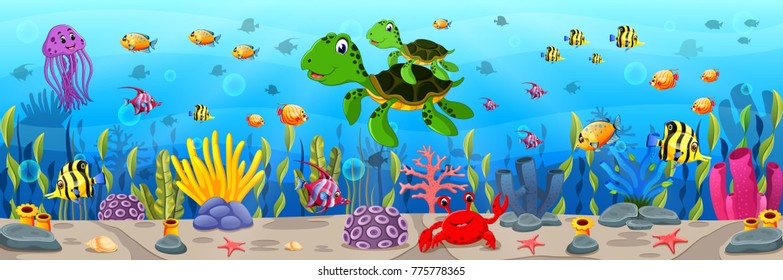 Cartoon Turtle Underwater