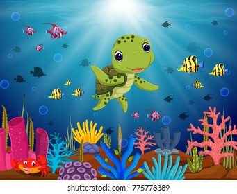 Cartoon turtle underwater