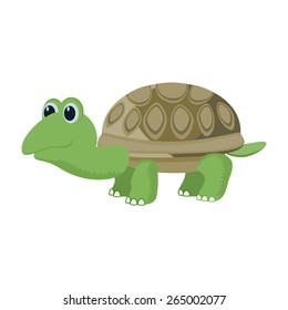 Cartoon turtle vector illustration Green turtle with brown shell Smiling turtle, Vector illustration of land turtle Happy tortoise cartoon character, Land turtle isolated