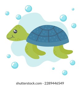 Cartoon turtles. Happy funny animals. Illustration of a friendly turtle. Sea creatures.