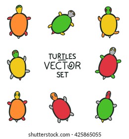 Cartoon turtles set - vector animal collection