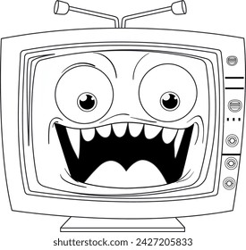 Cartoon TV with a large, toothy grin