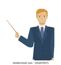 Cartoon TV Weather Forecast Concept Reporter Person Isolated on a White Background Flat Design Style. Vector illustration