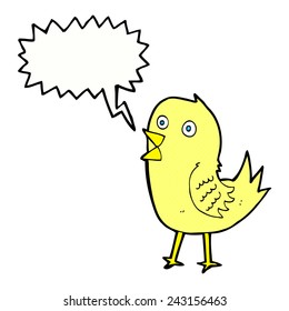 caricatura tuiteando pájaro con burbuja de voz