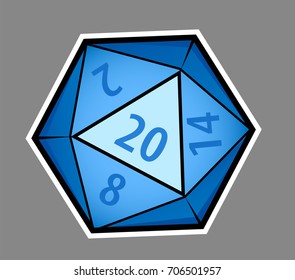 Cartoon twenty sided dice. Gray background on separate layer for easy editing & removal.