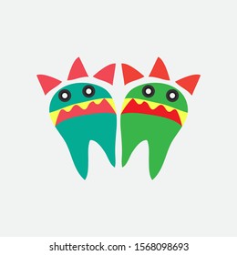 Cartoon twin Monsters for Halloween. Vector cartoon monsters isolated. Design for print, party decoration, t-shirt, illustration, logo, emblem or sticker
