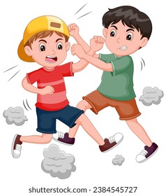 Cartoon Two angry boys fighting each other. Vector illustration