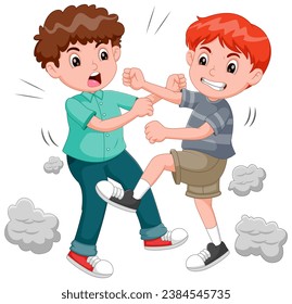 Cartoon Two angry boys fighting each other. Vector illustration