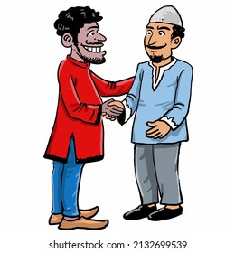 Cartoon Two of the Asian men shake hand