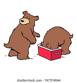 Cartoon of two bears raiding a picnic hamper or cooler.