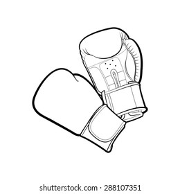 cartoon two boxing gloves in black outline
