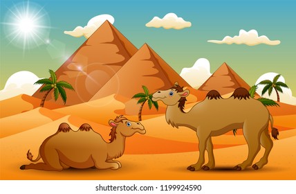 Cartoon of two camel in the desert
