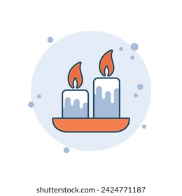 Cartoon two candlelight icon vector illustration. Candl light on bubbles background. Flame sign concept.