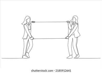 Cartoon of two casual business women carrying a blank panel. Continuous line art style
