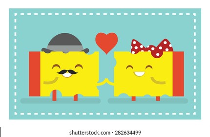 a cartoon of two cheeses in love