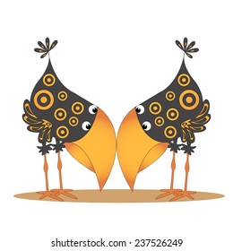 Cartoon two crows buried their noses in each other