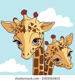 Cartoon of Two Cute Giraffes Smiling
