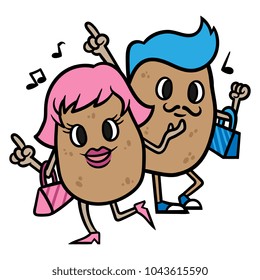 Cartoon Two Dancing Potatos